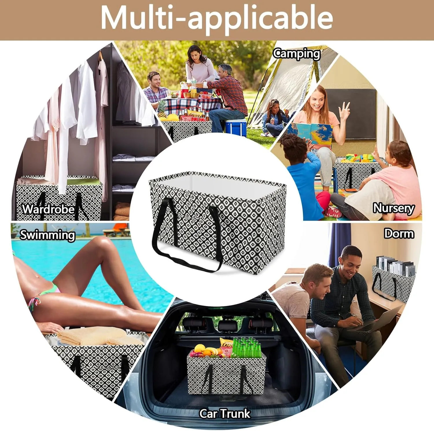 Waterproof Car Trunk Organizer Large Drawstring SUV Trunk Storage Organizer Collapsible Truck Bag Two pockets Long Strap Car Trunk Organizer for camping (Trunk Organizers-002)