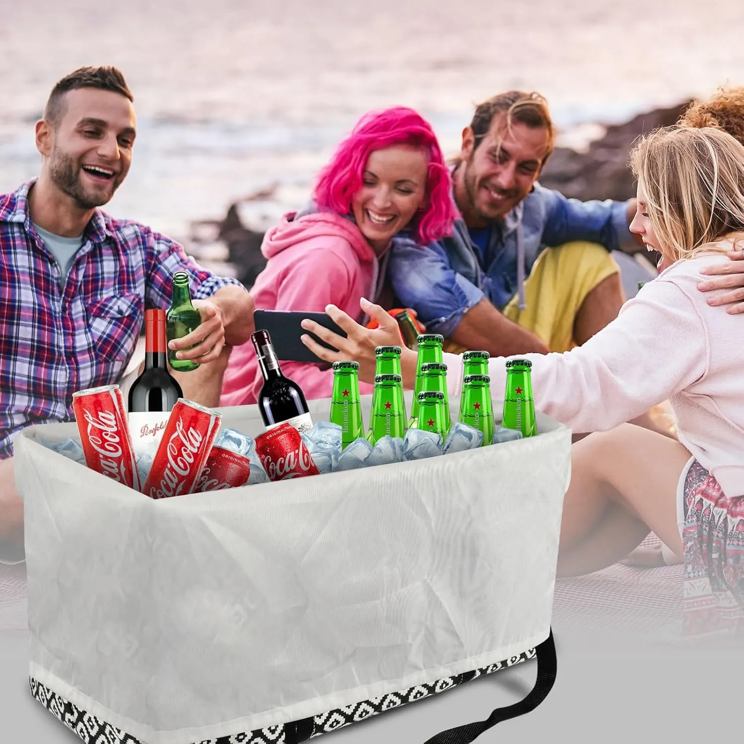 Waterproof Car Trunk Organizer Large Drawstring SUV Trunk Storage Organizer Collapsible Truck Bag Two pockets Long Strap Car Trunk Organizer for camping (Trunk Organizers-002)