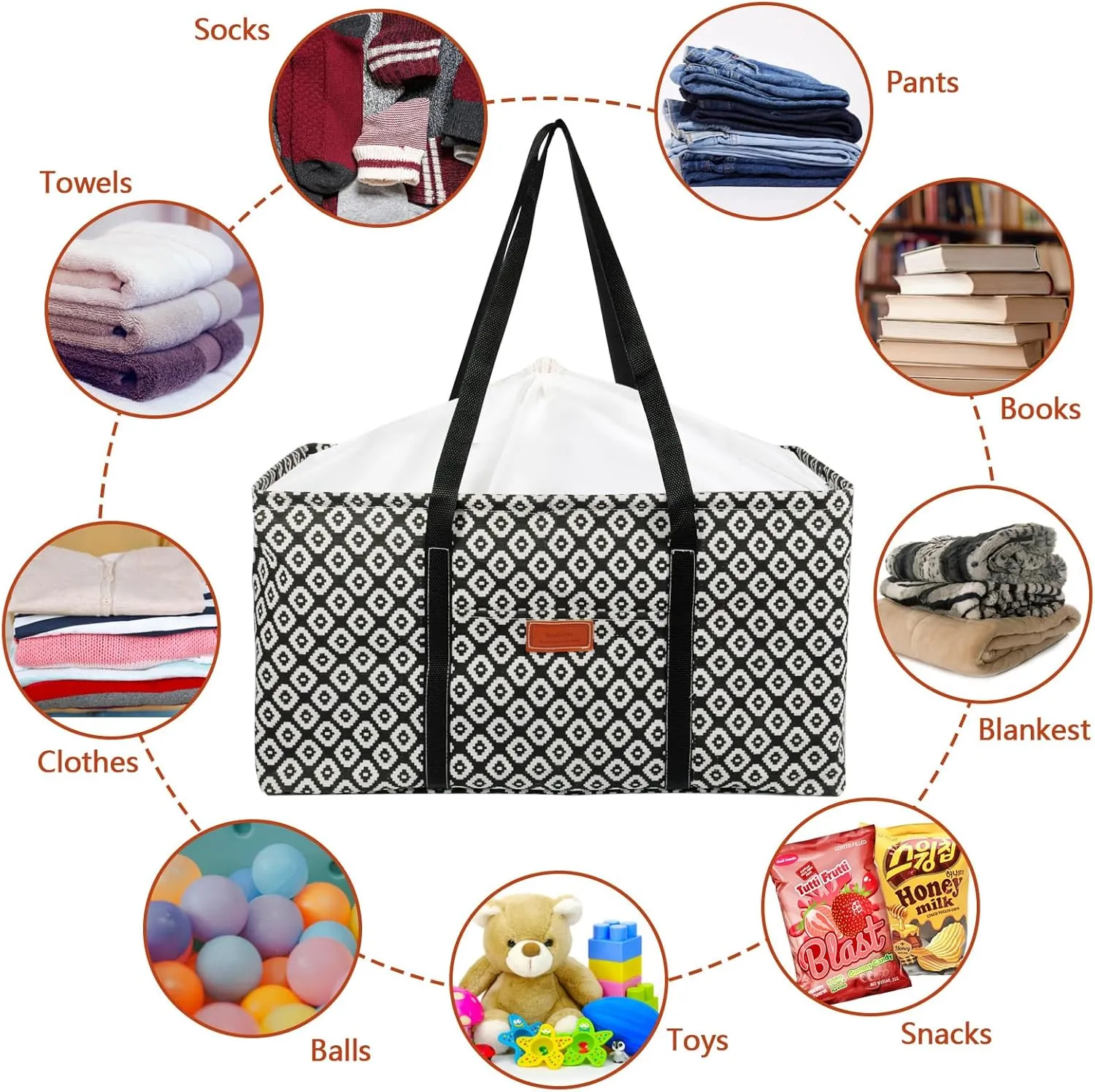 Waterproof Car Trunk Organizer Large Drawstring SUV Trunk Storage Organizer Collapsible Truck Bag Two pockets Long Strap Car Trunk Organizer for camping (Trunk Organizers-002)