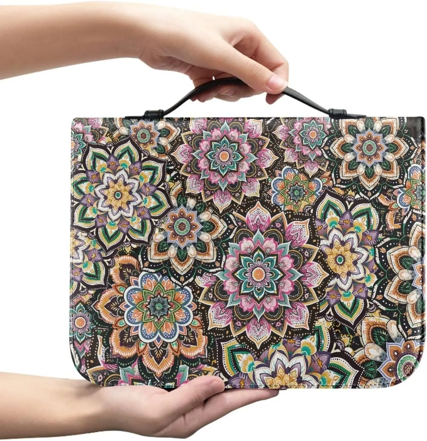 Western Aztec Printed Bible Cover for Women Girls Waterproof Church Pouch Bible Protective Bible Cover Carrying Bag Portable Top Handle Zipper Tote Bag,Bible Bag with Multi-Pocket