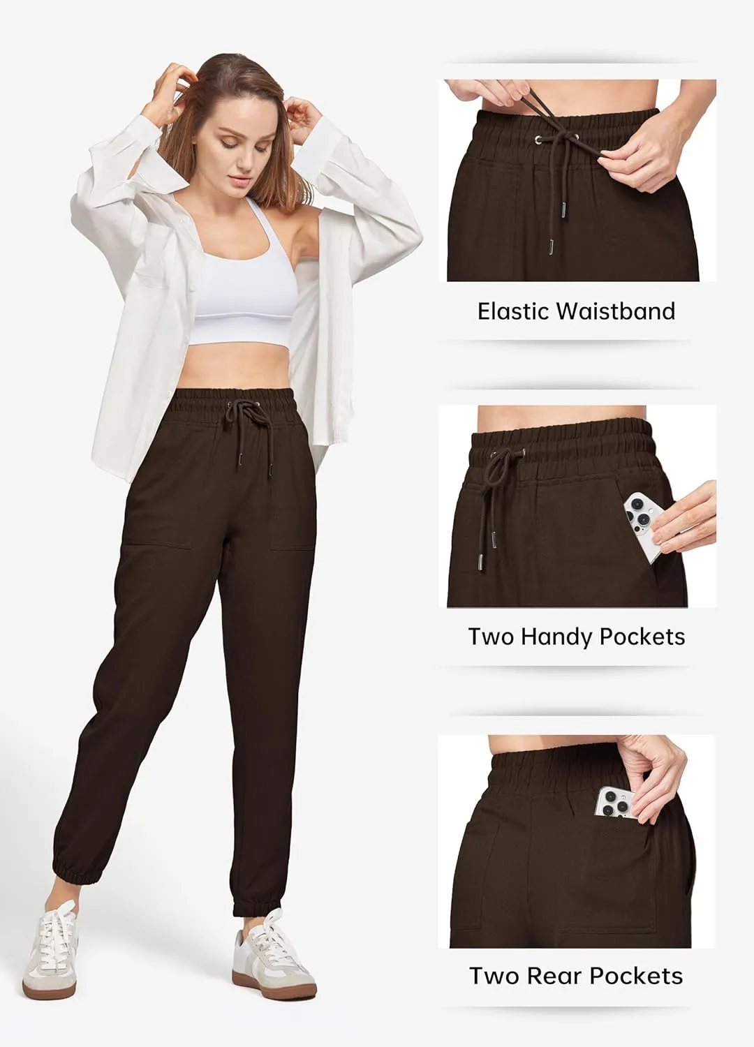 Willit Women Linen Pants Joggers Casual Lightweight Lounge Cotton Linen Travel Beach Summer Pants with Pockets 28"