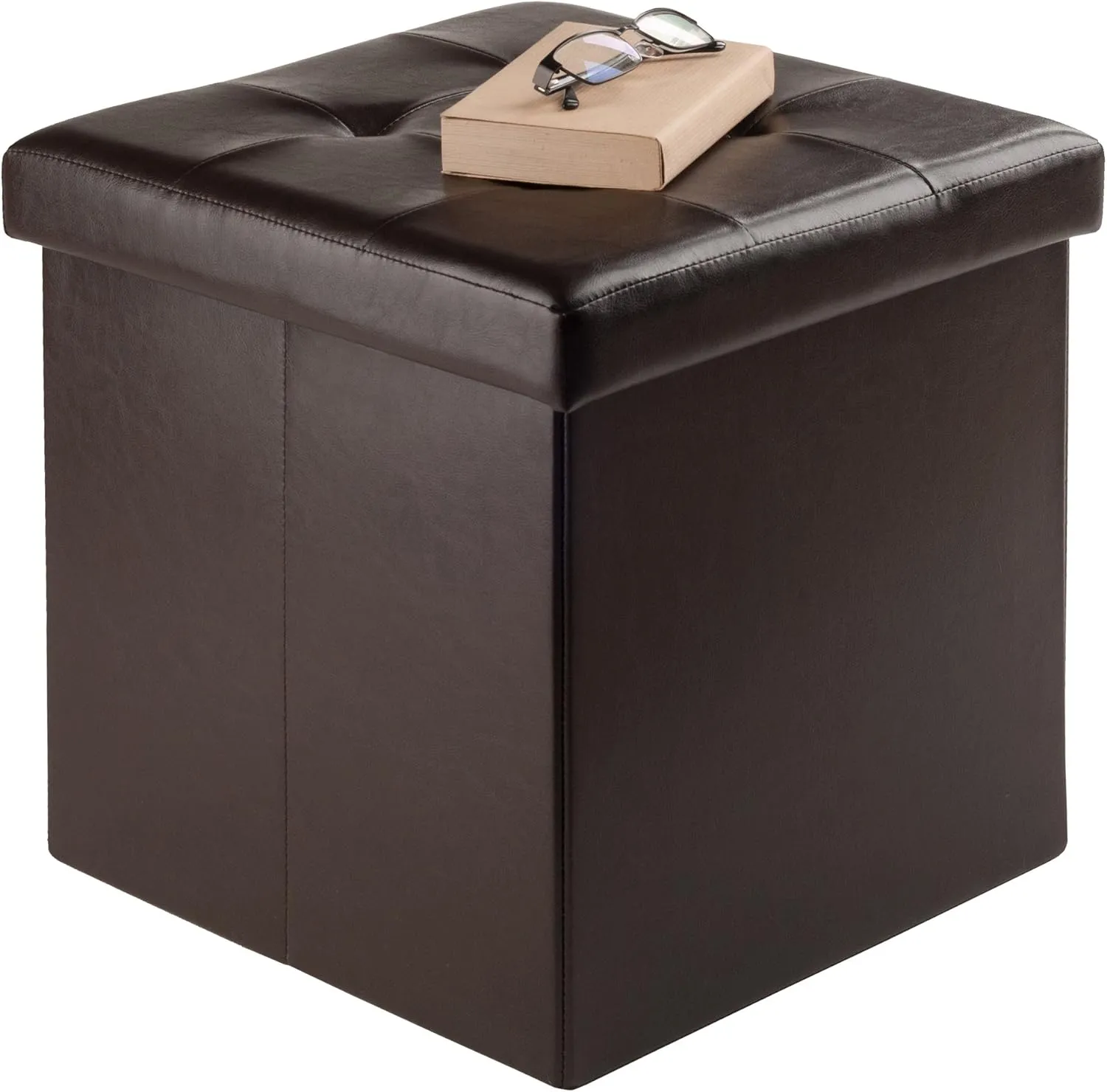 Winsome Furniture piece Ashford Ottoman with Storage Faux Leather, Espresso