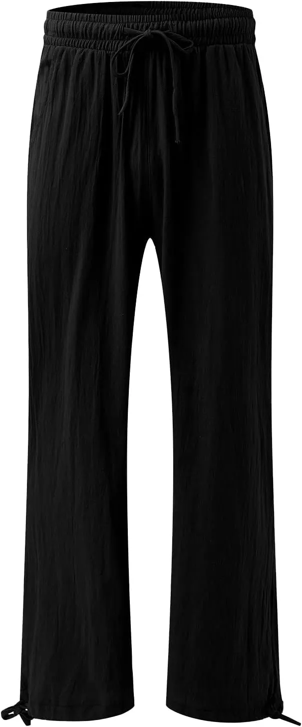 Women Linen Palazzo Pants Summer Comfy Flowy Wide Leg High Waist Casual Loose Beach Lounge Pant Trouser