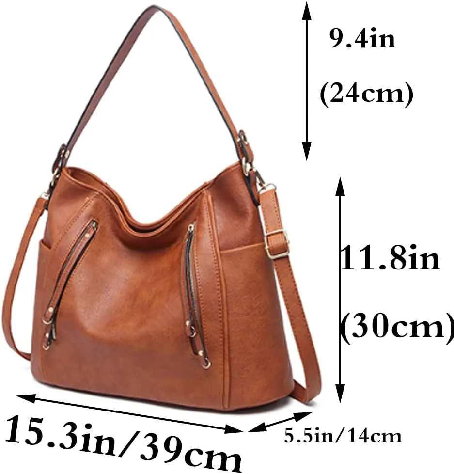 Women Retro Purse and Handbag Faux Leather Satchel Tote Zipper Top-handle Shoulder Bag Brown