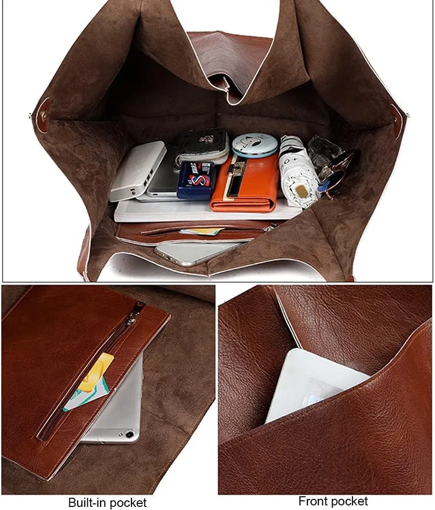 Women Shoulder Bag PU Leather Large Capacity Handbag Tote Bag Buckle Closure