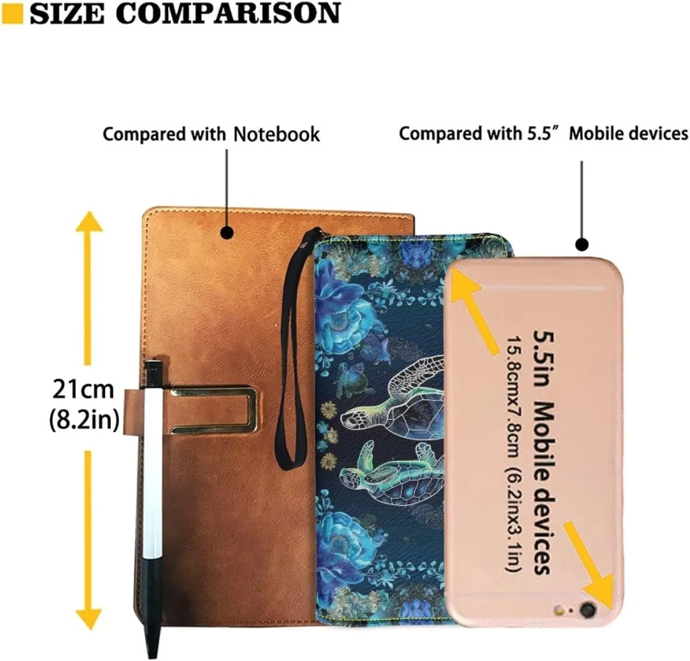 Women Wallets Blue Sea Turtle Floral Design Zipper Purse Multiple Card Slots Clutch Wristlet