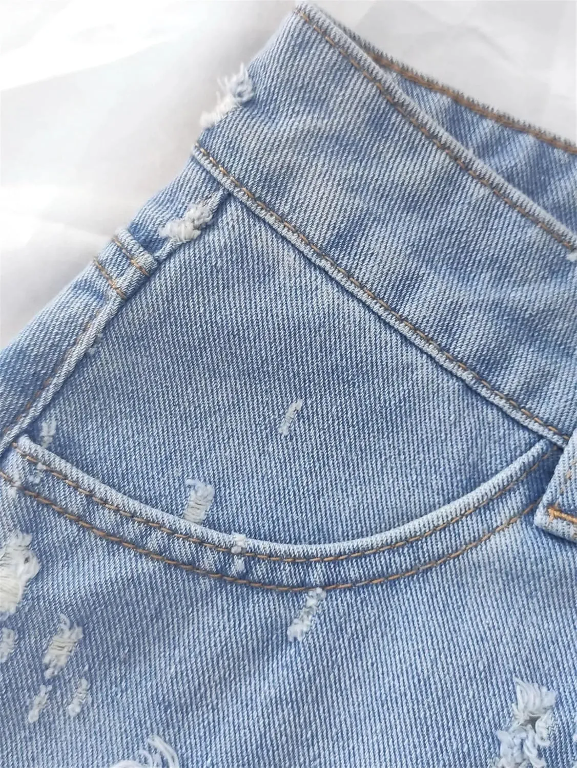 Women's Denim Skirt High Waist Distressed Fashion A-Line Midi Jean Skirt