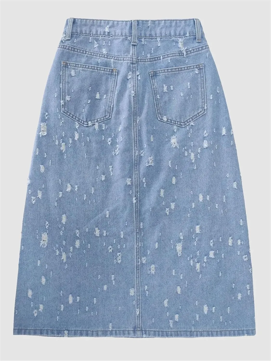 Women's Denim Skirt High Waist Distressed Fashion A-Line Midi Jean Skirt