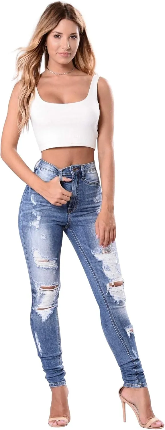 Women's High Waisted Jeans for Women Distressed Stretch Jeans for Women Ripped Butt Lift Jeans Denim Pants