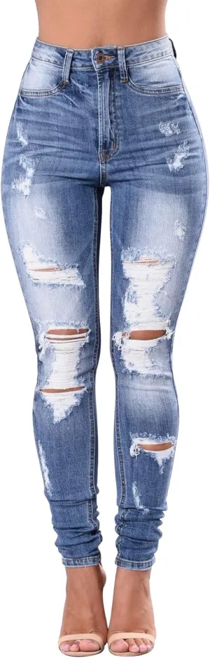 Women's High Waisted Jeans for Women Distressed Stretch Jeans for Women Ripped Butt Lift Jeans Denim Pants