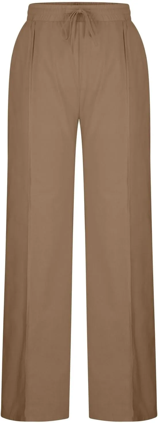 Womens Linen Pants Dressy Lightweight Drawstring High Waisted Pants Casual Lounge Pants Trousers with Pockets