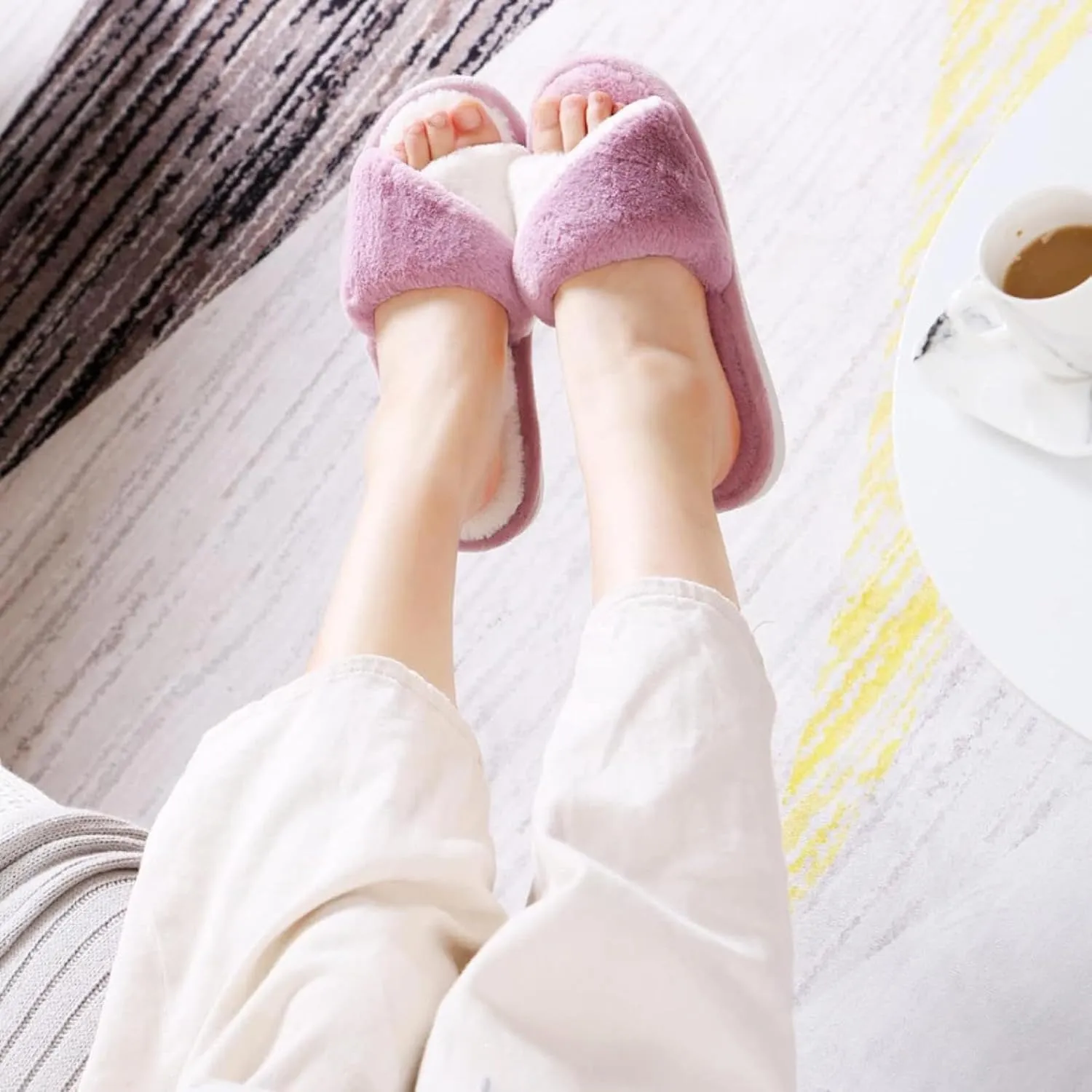 Women's Memory Foam Indoor Slippers Open Toe Lace up Slippers Plush Women's Outdoor Coral Plush Relax Winter