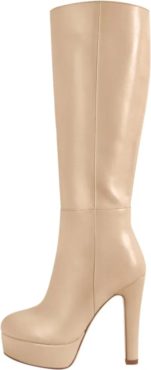 Women's Platform Knee High Boots Solid Color Side Zipper Block High Heels