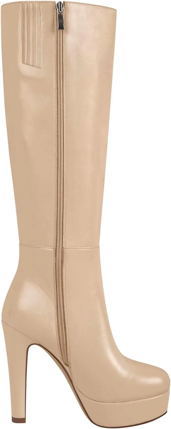 Women's Platform Knee High Boots Solid Color Side Zipper Block High Heels