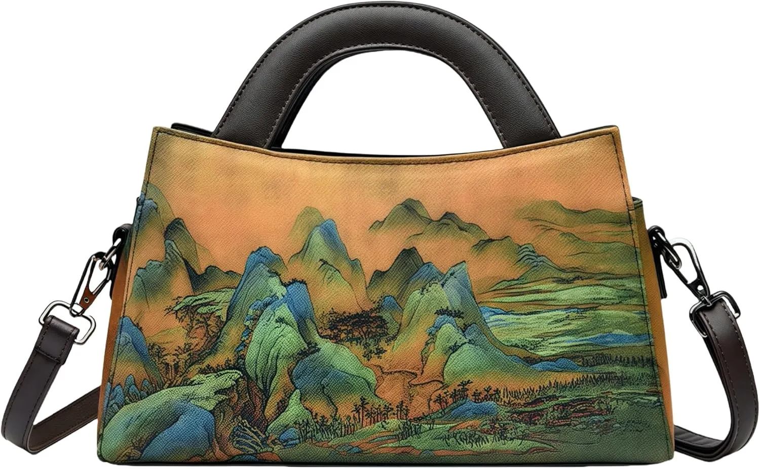 Women's Retro Ethnic Faux Leather Crossbody Bag Chic Printing Hanfu and Cheongsam Style Handbag for Travel Casual Party work