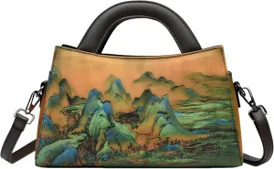 Women's Retro Ethnic Faux Leather Crossbody Bag Chic Printing Hanfu and Cheongsam Style Handbag for Travel Casual Party work