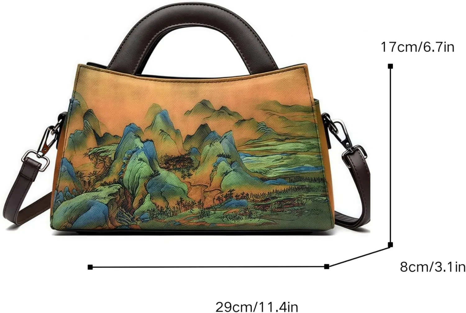 Women's Retro Ethnic Faux Leather Crossbody Bag Chic Printing Hanfu and Cheongsam Style Handbag for Travel Casual Party work