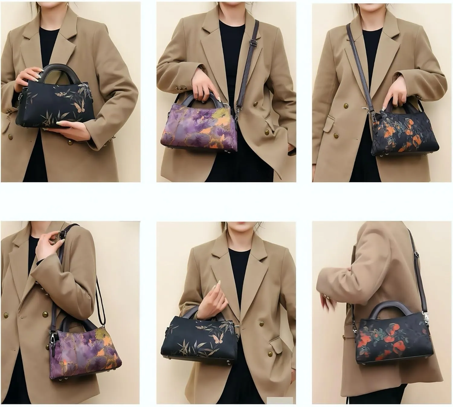 Women's Retro Ethnic Faux Leather Crossbody Bag Chic Printing Hanfu and Cheongsam Style Handbag for Travel Casual Party work