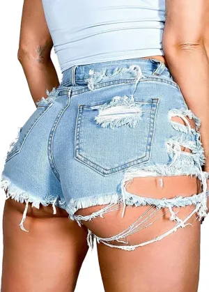 Women's Ripped Distressed Skinny Denim Shorts Sexy Ripped Jean Hot Pants Shorts for Women