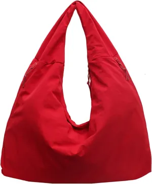 Women's Solid Color Textured Draped Tote Bag, Big Capacity Minimalist Versatile Shoulder Bag for Work & Daily Used（Red）