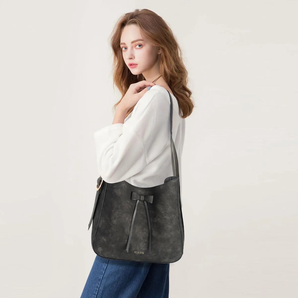 Womens Tote Bag With Bowknot Decoration For Women Faux Leather Shoulder Bag Work Large Casual Handbag