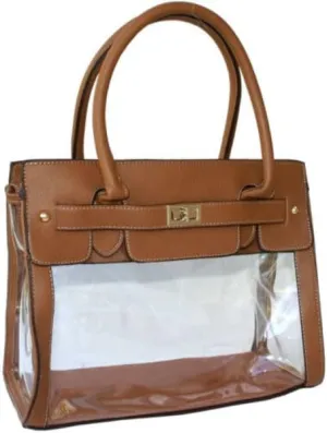 Womens Transparent See Through Tote Purse Handbag Clear & Tan