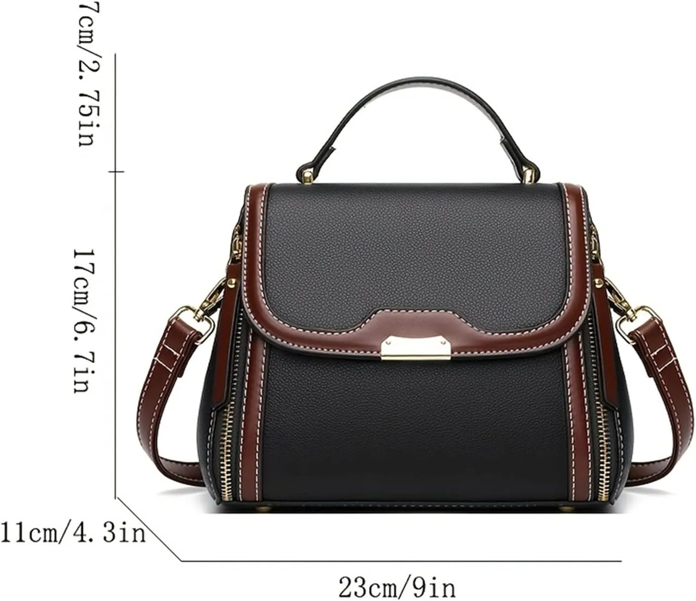 Women's Two Tone Handbag, Trendy Commuter Crossbody Bag, Small Faux Leather Flap Purse