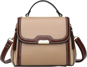Women's Two Tone Handbag, Trendy Commuter Crossbody Bag, Small Faux Leather Flap Purse