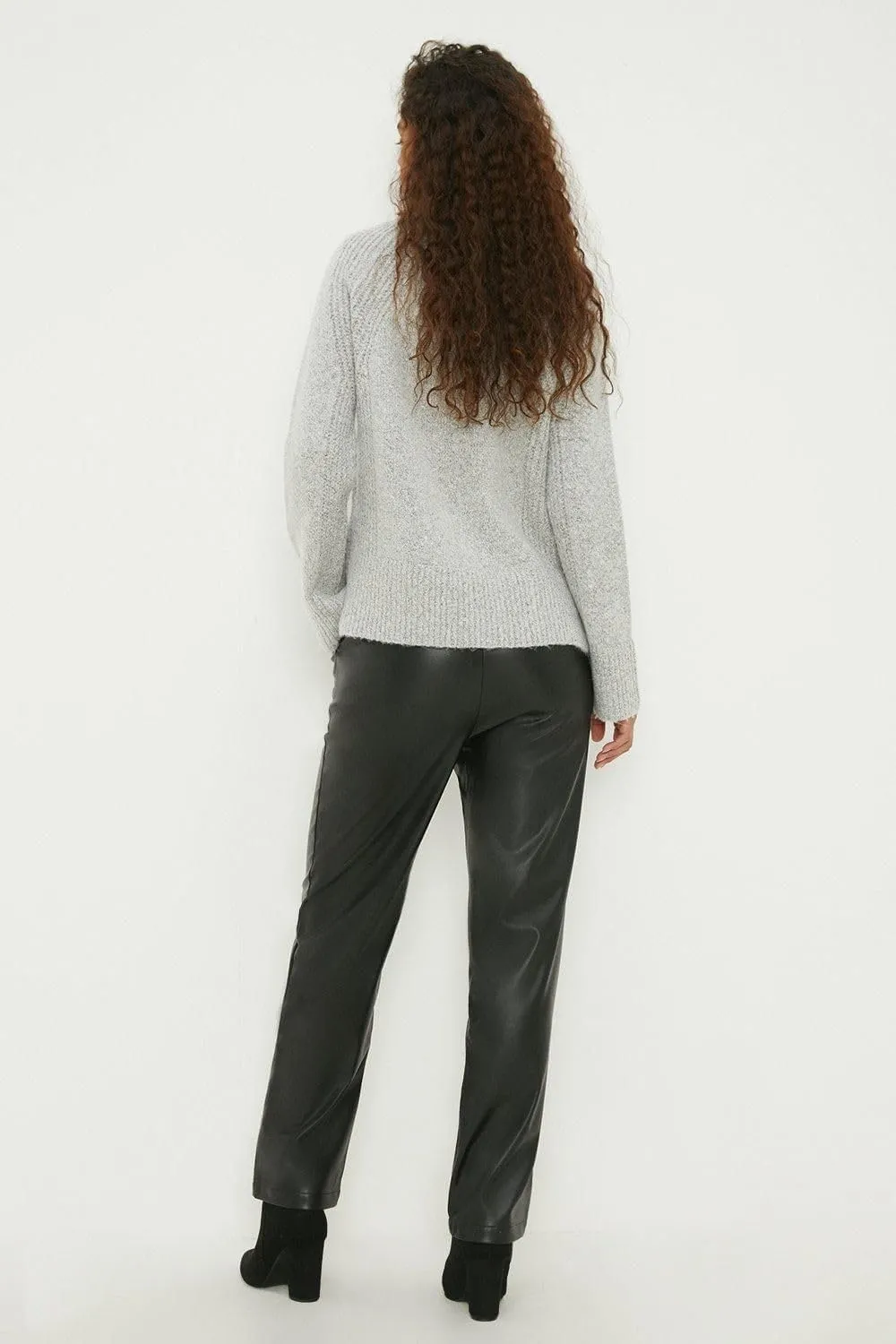 Womens/Ladies Faux Leather Tall Ankle Grazer Trousers