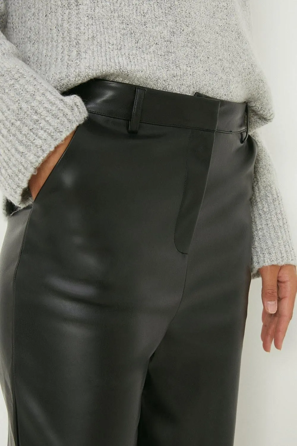 Womens/Ladies Faux Leather Tall Ankle Grazer Trousers