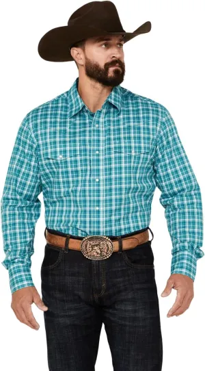 Wrangler Men's Logo Long Sleeve Western Snap Plaid Shirt