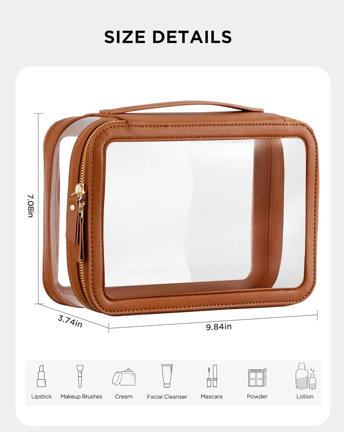 X-Large Clear Makeup Bag for Women, Portable Travel Makeup Bag Organizer Waterproof Toiletry Bag Cute Makeup Bags Cosmetic Bag Makeup Pouch, Brown