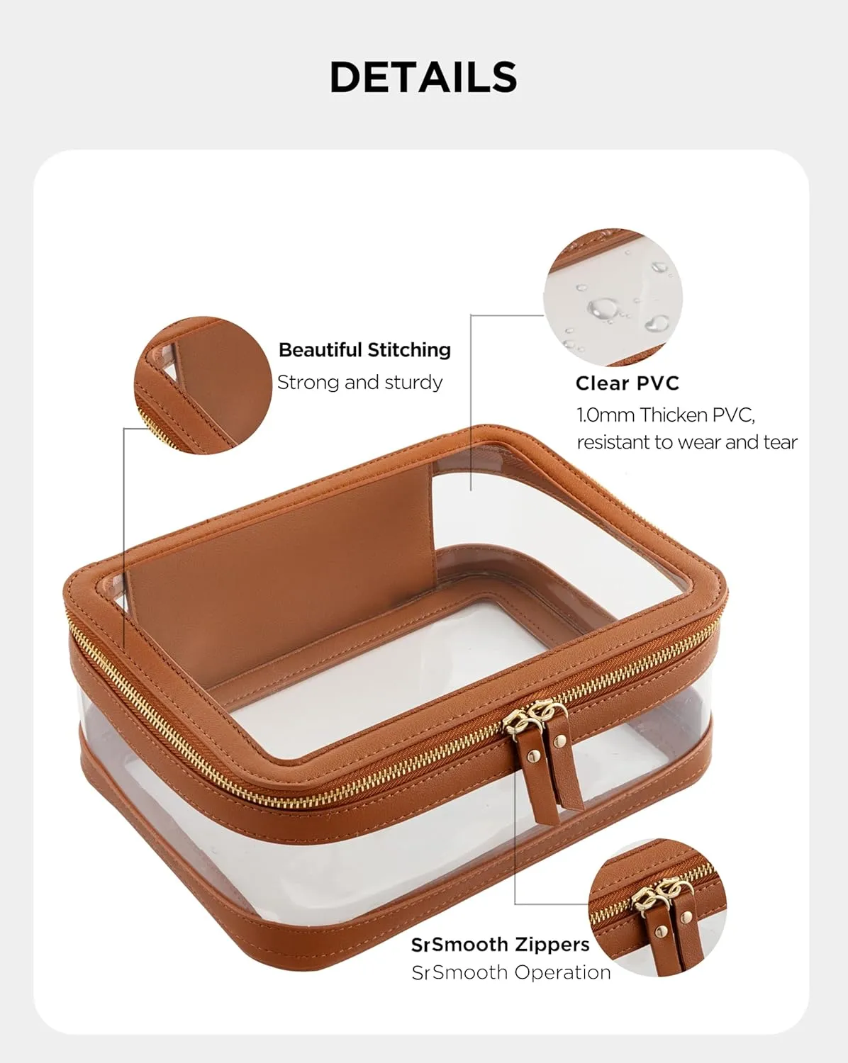 X-Large Clear Makeup Bag for Women, Portable Travel Makeup Bag Organizer Waterproof Toiletry Bag Cute Makeup Bags Cosmetic Bag Makeup Pouch, Brown