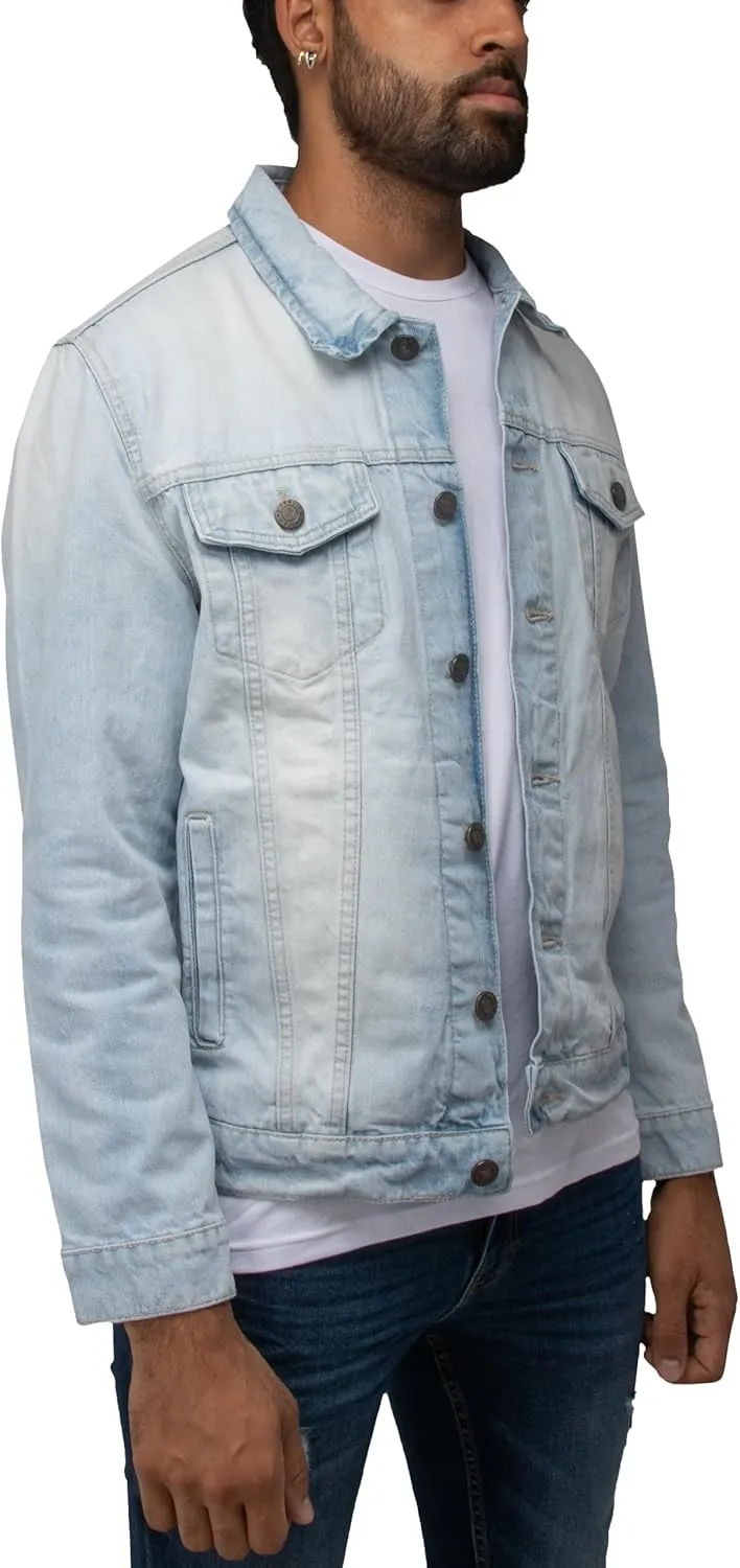 X RAY Mens Denim Jacket, Washed Ripped Distressed Flex Stretch Casual Trucker Biker Jeans Jacket for Men