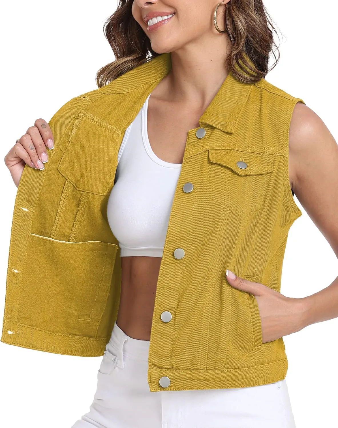 Xeoxarel Women's Denim Vest, Sleeveless Jean Jacket (XS-XXL)