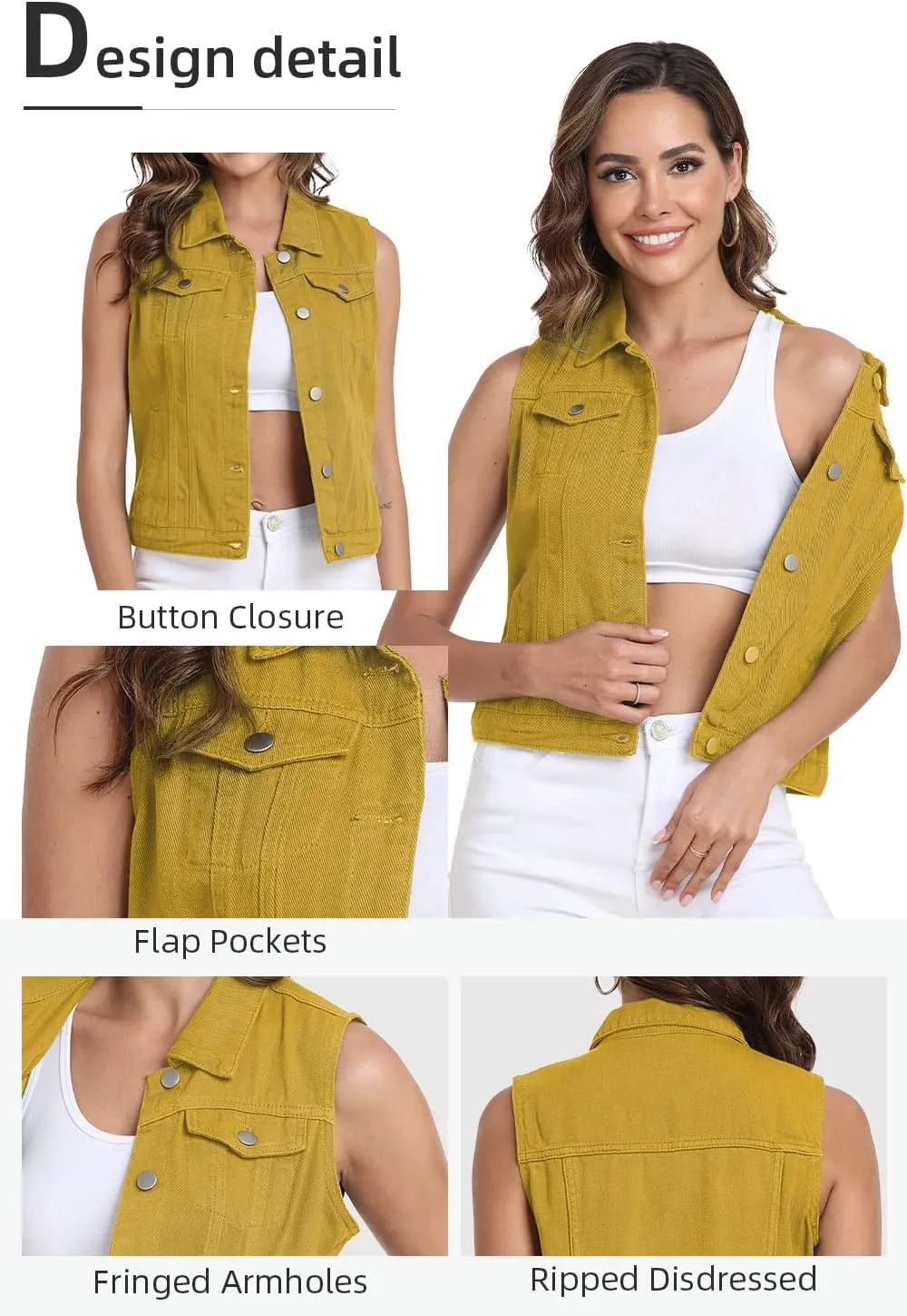 Xeoxarel Women's Denim Vest, Sleeveless Jean Jacket (XS-XXL)