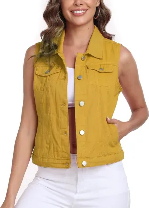 Xeoxarel Women's Denim Vest, Sleeveless Jean Jacket (XS-XXL)