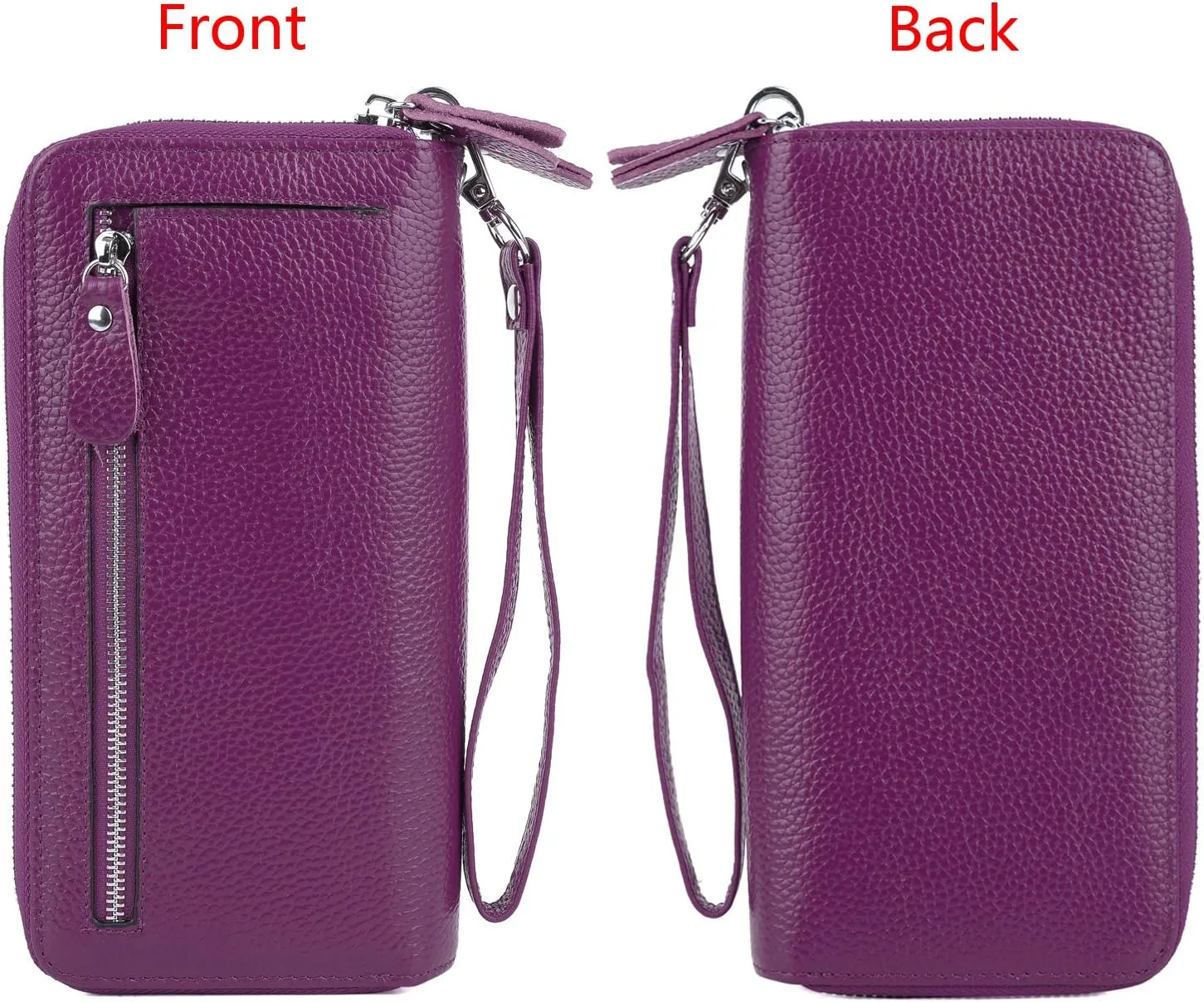YALUXE Real Leather Zip Around Wallet RFID Blocking Wristlet Handbag Purse Clutch with Double Zipper Pockets