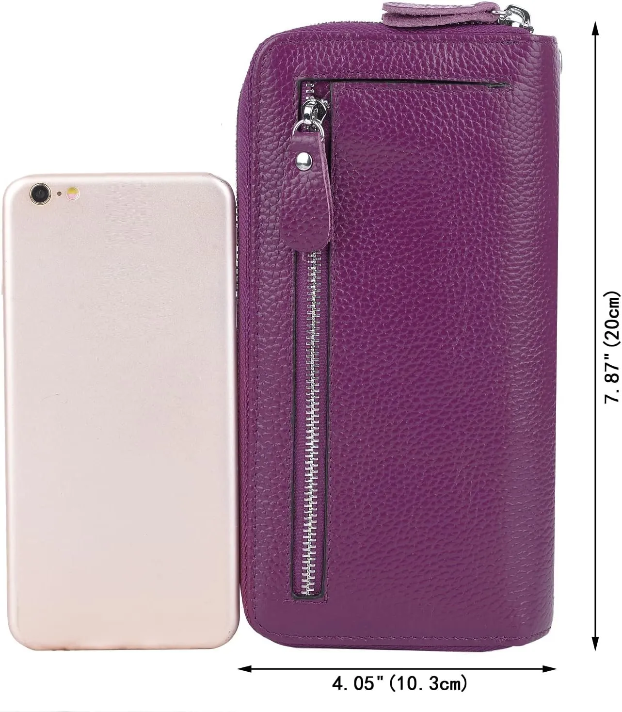 YALUXE Real Leather Zip Around Wallet RFID Blocking Wristlet Handbag Purse Clutch with Double Zipper Pockets