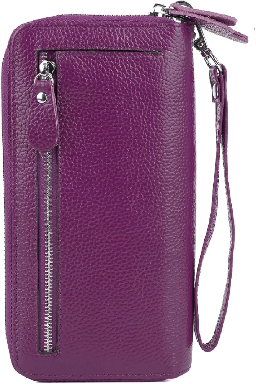 YALUXE Real Leather Zip Around Wallet RFID Blocking Wristlet Handbag Purse Clutch with Double Zipper Pockets