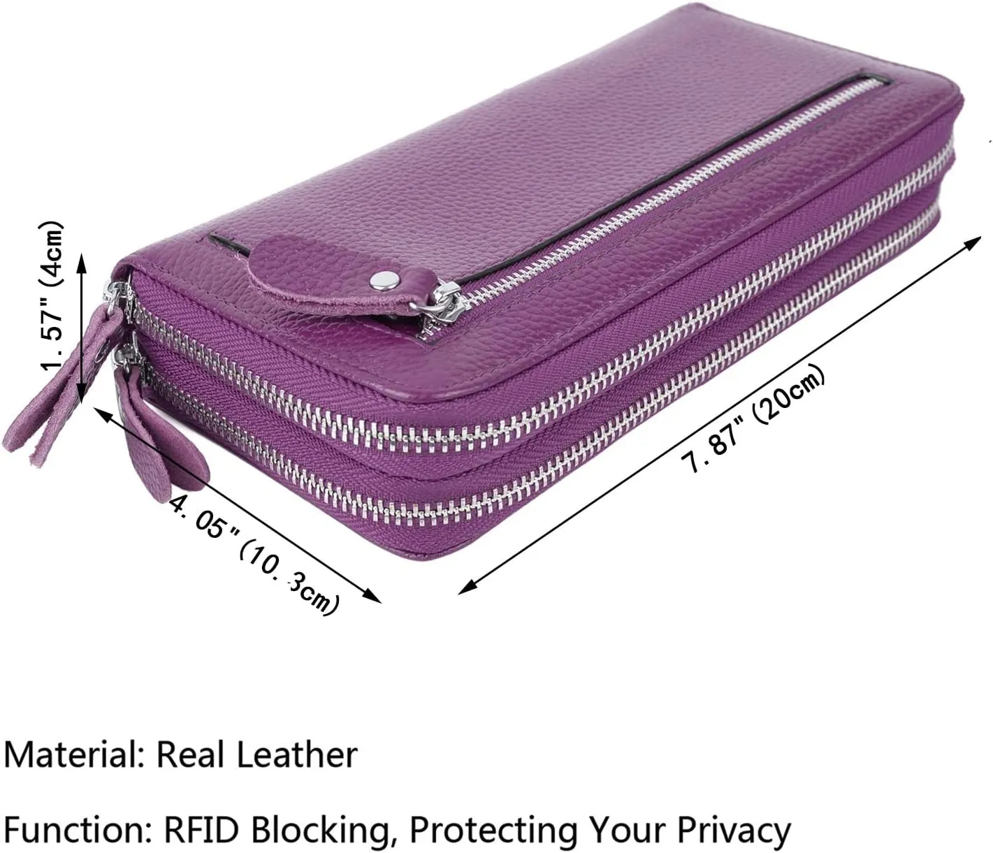 YALUXE Real Leather Zip Around Wallet RFID Blocking Wristlet Handbag Purse Clutch with Double Zipper Pockets