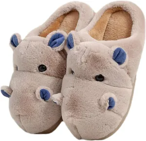 YILANLAN Women's Cartoon Animal Hippo Slippers - Winter Warm Furry Cute Home Slippers