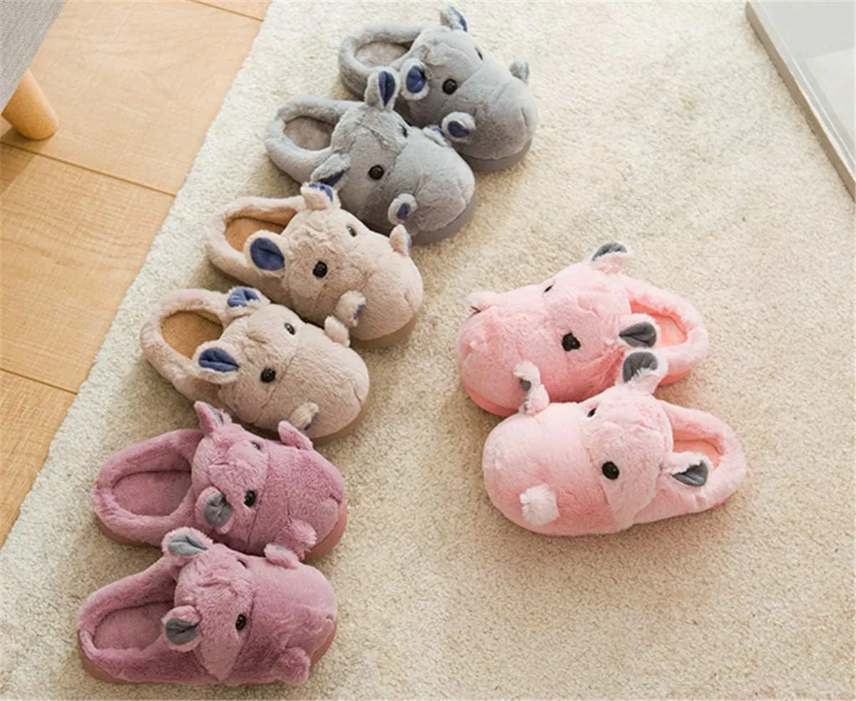 YILANLAN Women's Cartoon Animal Hippo Slippers - Winter Warm Furry Cute Home Slippers