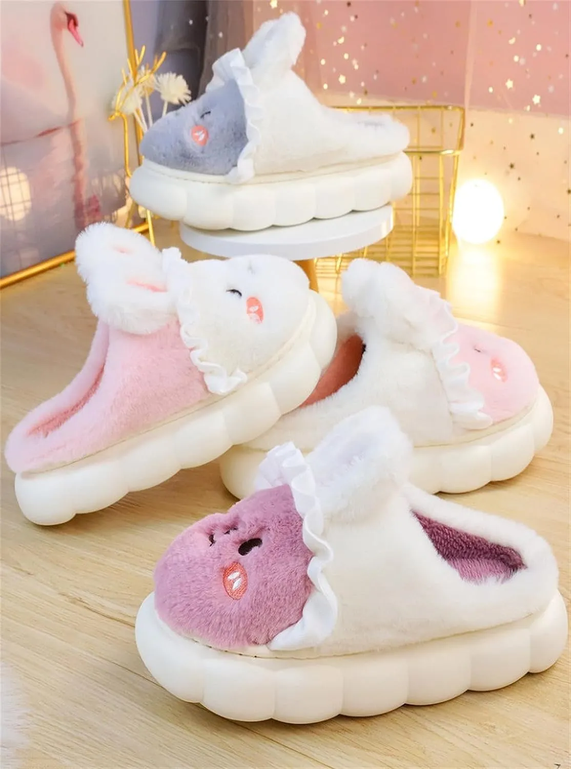 YILANLAN Women's Cute Animal Slippers - Funny Cartoon Winter Plush Thick Soled Slippers