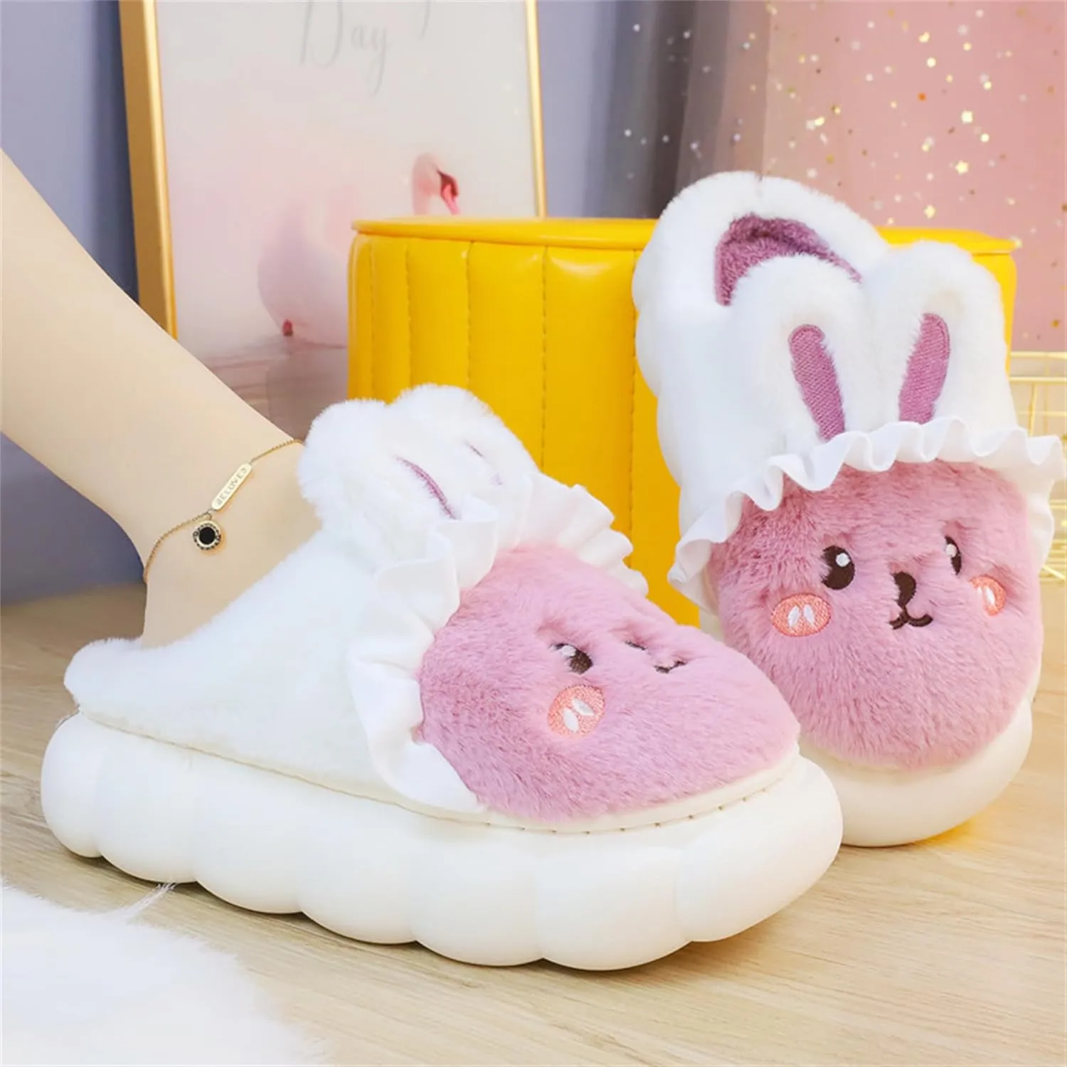 YILANLAN Women's Cute Animal Slippers - Funny Cartoon Winter Plush Thick Soled Slippers