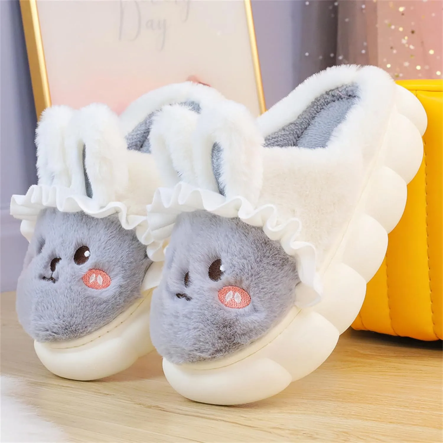 YILANLAN Women's Cute Animal Slippers - Funny Cartoon Winter Plush Thick Soled Slippers