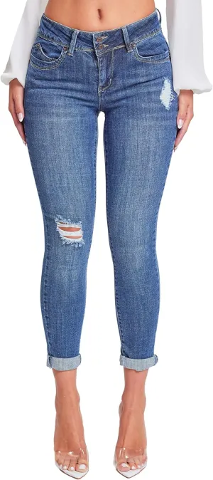 YMI Women's Junior Wannabettabutt 2 Button Cuffed Ankle Jean