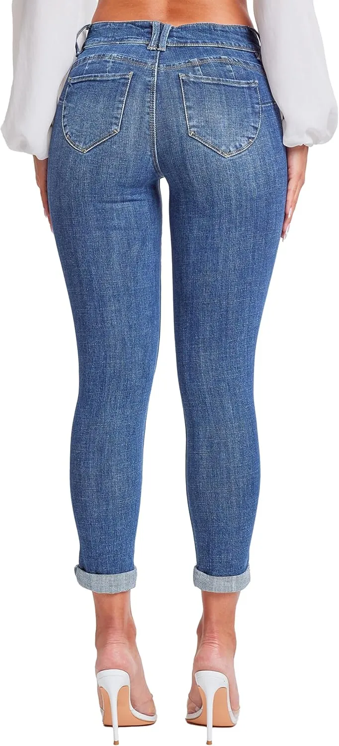 YMI Women's Junior Wannabettabutt 2 Button Cuffed Ankle Jean