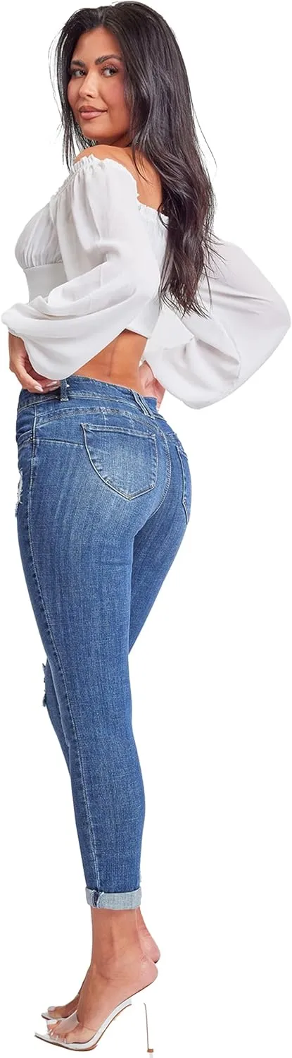 YMI Women's Junior Wannabettabutt 2 Button Cuffed Ankle Jean
