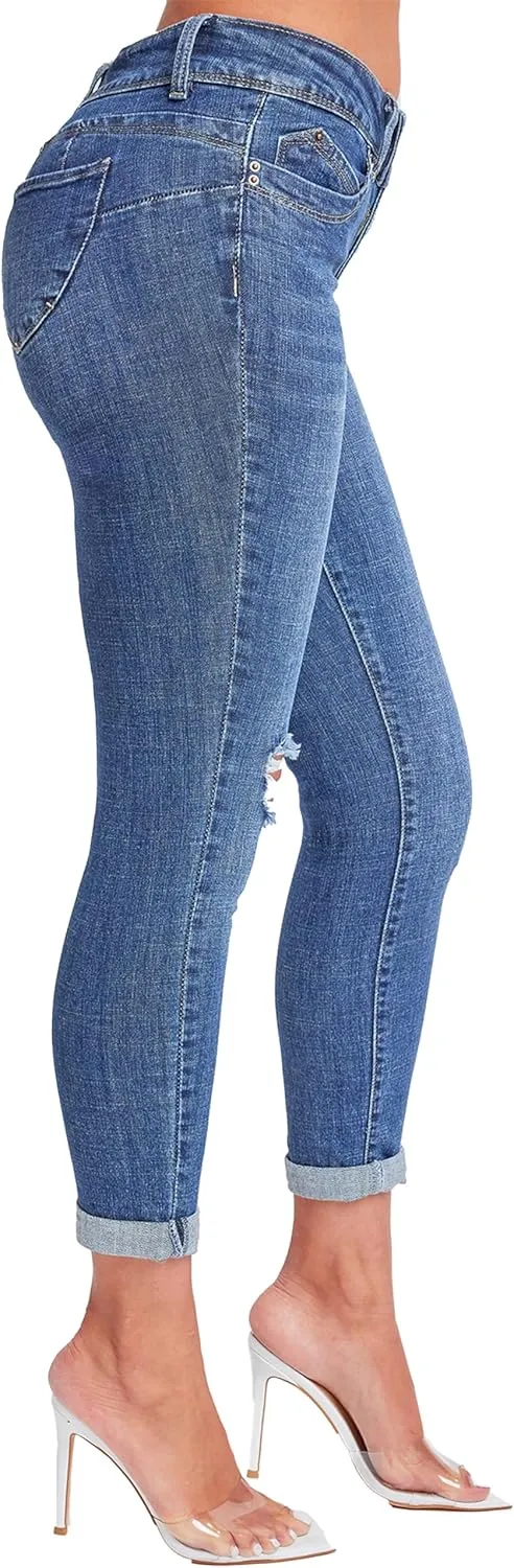 YMI Women's Junior Wannabettabutt 2 Button Cuffed Ankle Jean